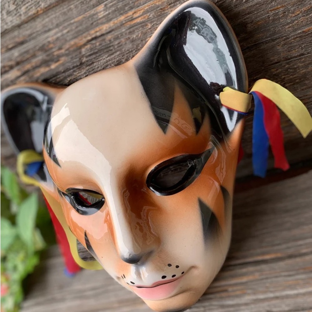 Vintage Yung Kee Cat Face mask Tiger wall hanging Decor Clowncore ceramic Vtg 🖤